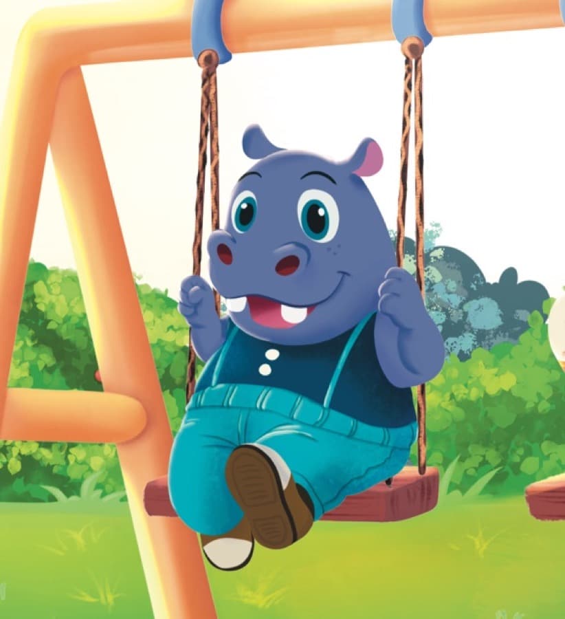Frede Flodhest på gyngen
